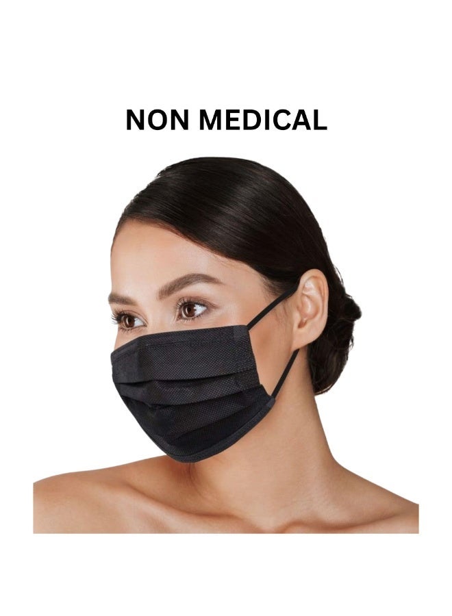 50 قطعة كمامة وجه للاستخدام مرة واحدة، للجنسين، للبالغين، كمامة وجه ثلاثية الطبقات مع حلقة أذن مرنة - أسود (غير طبي) - Image 3